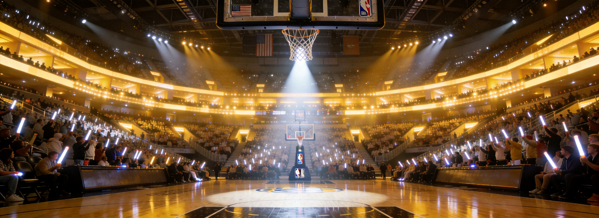 NBA篮球比赛场馆全景现场观众席灯光